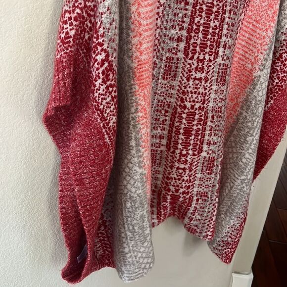 Caslon Jacquard Button Cowl Neck Sweater-Knit Poncho Red Salmon Gray Siz… - Picture 16 of 17